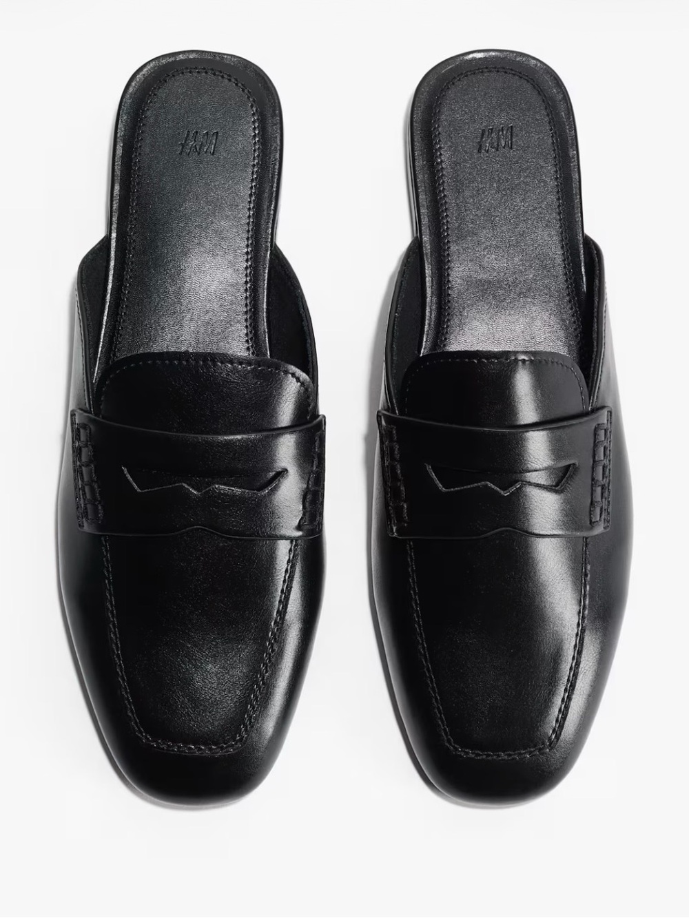 H&M Black Leather Backless Penny Loafers for Men
